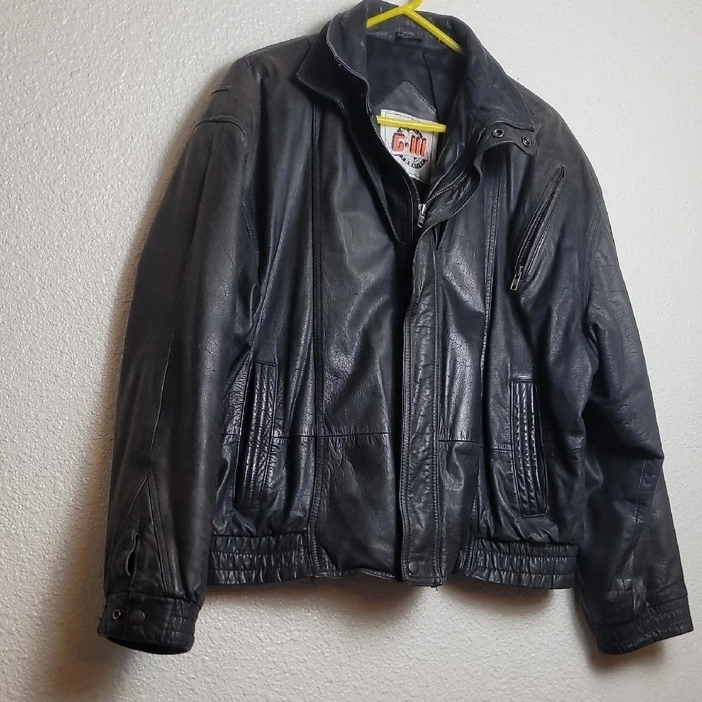 Classic Black Leather Bomber Jacket